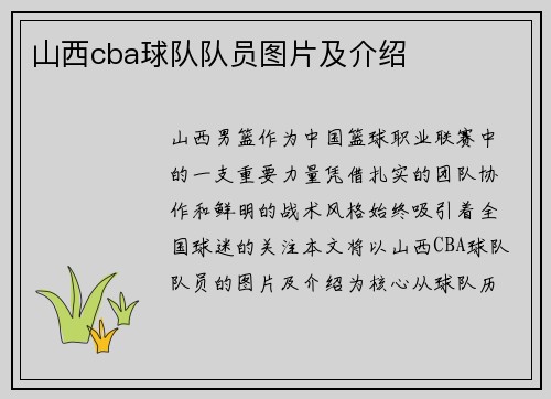 山西cba球队队员图片及介绍