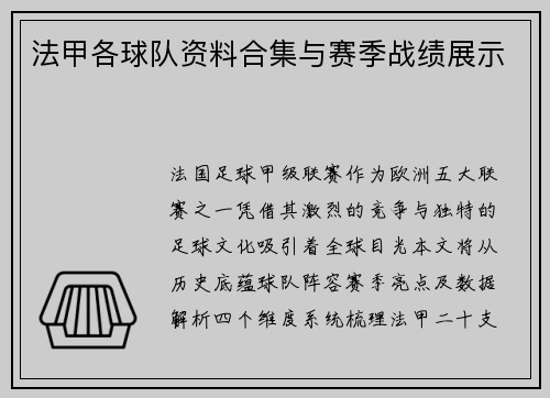 法甲各球队资料合集与赛季战绩展示