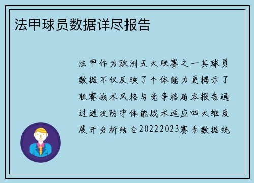 法甲球员数据详尽报告
