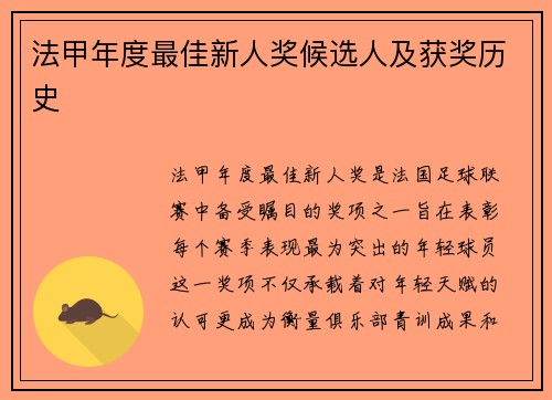 法甲年度最佳新人奖候选人及获奖历史